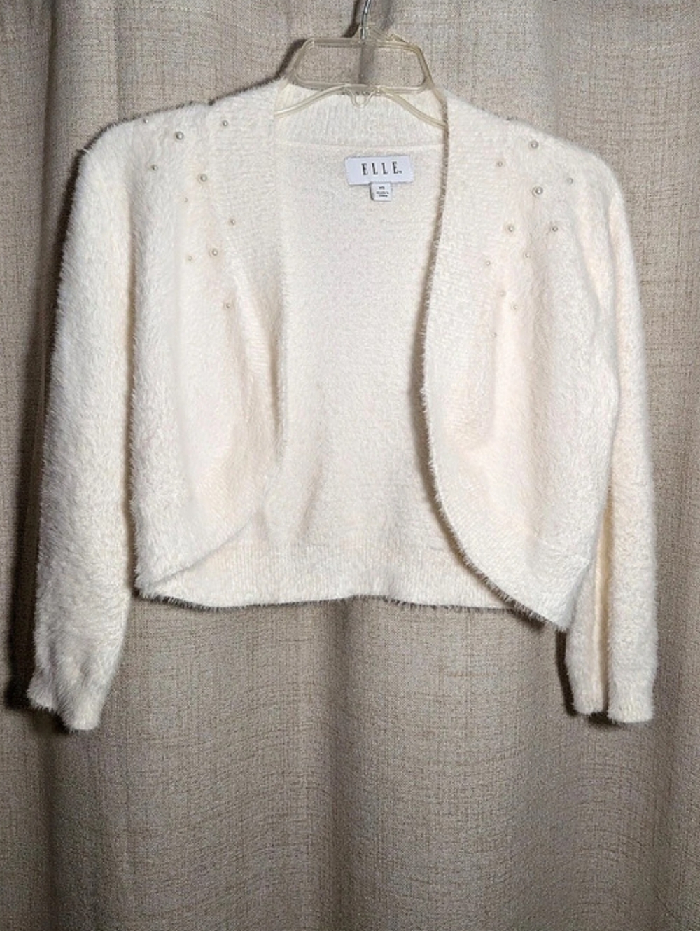 ELLE Ivory Beaded Cardigan Sweater Size XS